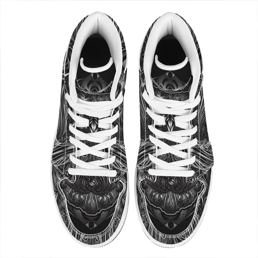 Sliver Spiritual Owl Print High Top Leather Sneakers