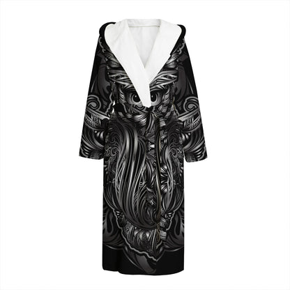Sliver Spiritual Owl Print Hooded Bathrobe