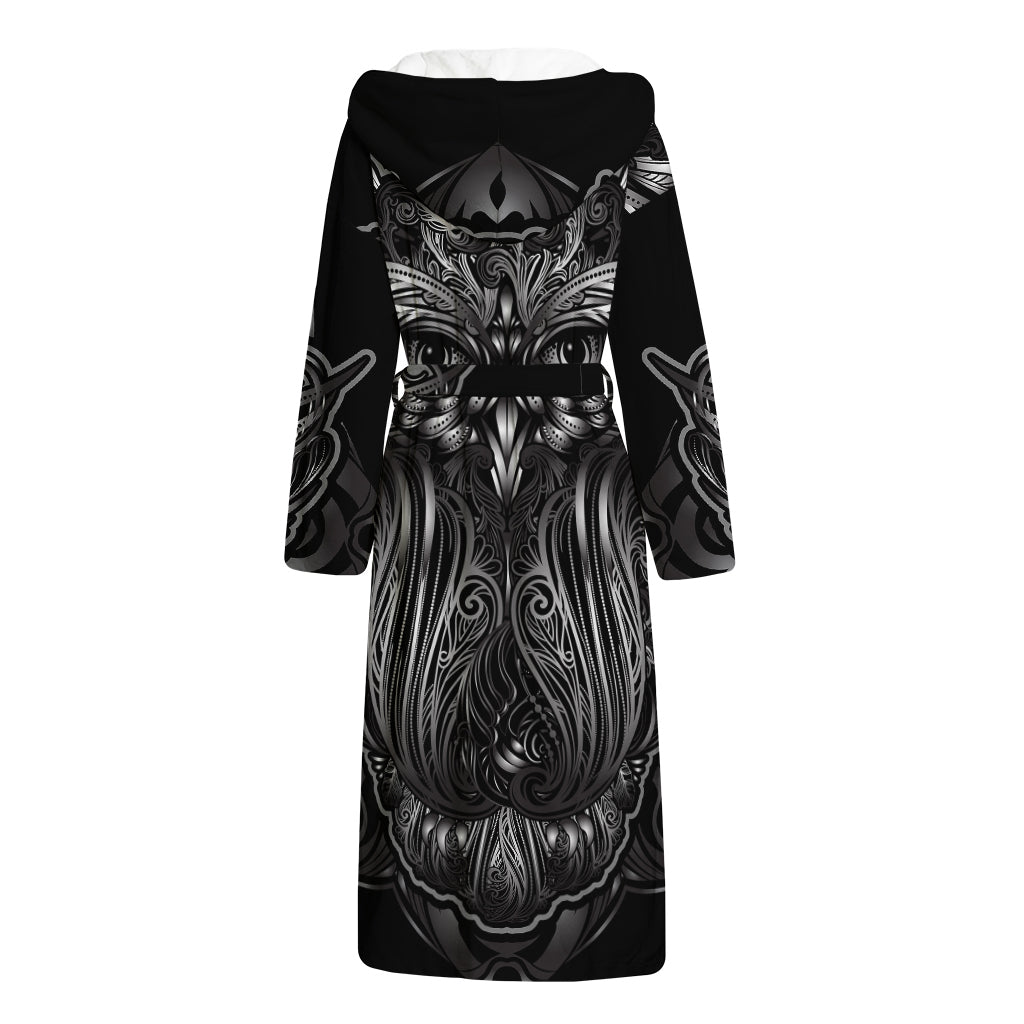 Sliver Spiritual Owl Print Hooded Bathrobe