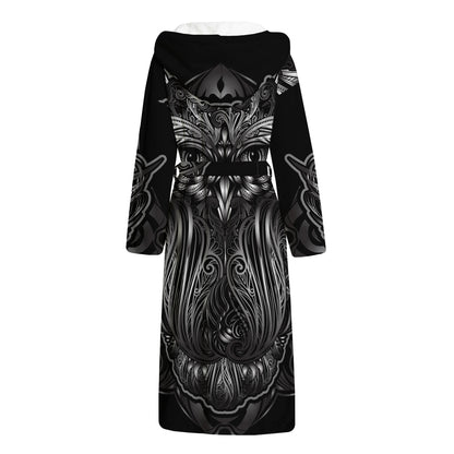 Sliver Spiritual Owl Print Hooded Bathrobe