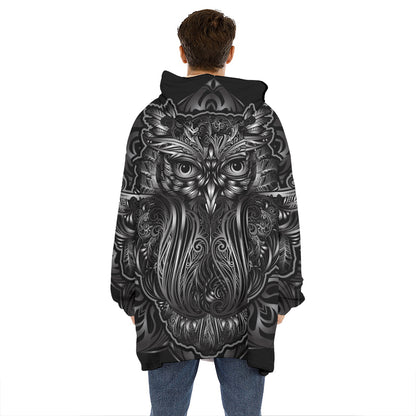 Sliver Spiritual Owl Print Hoodie Blanket