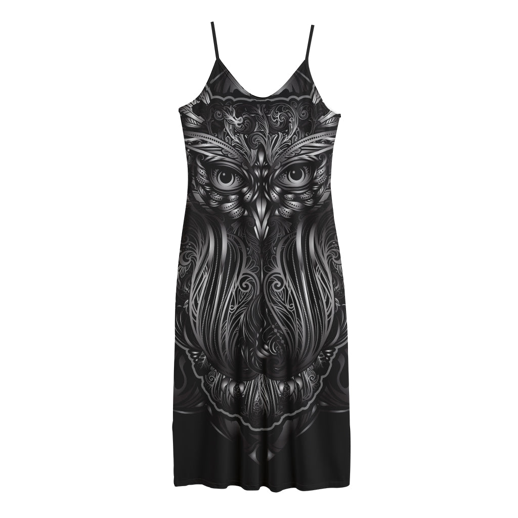 Sliver Spiritual Owl Print Jersey Midi Cami Dress