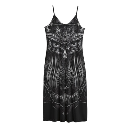 Sliver Spiritual Owl Print Jersey Midi Cami Dress