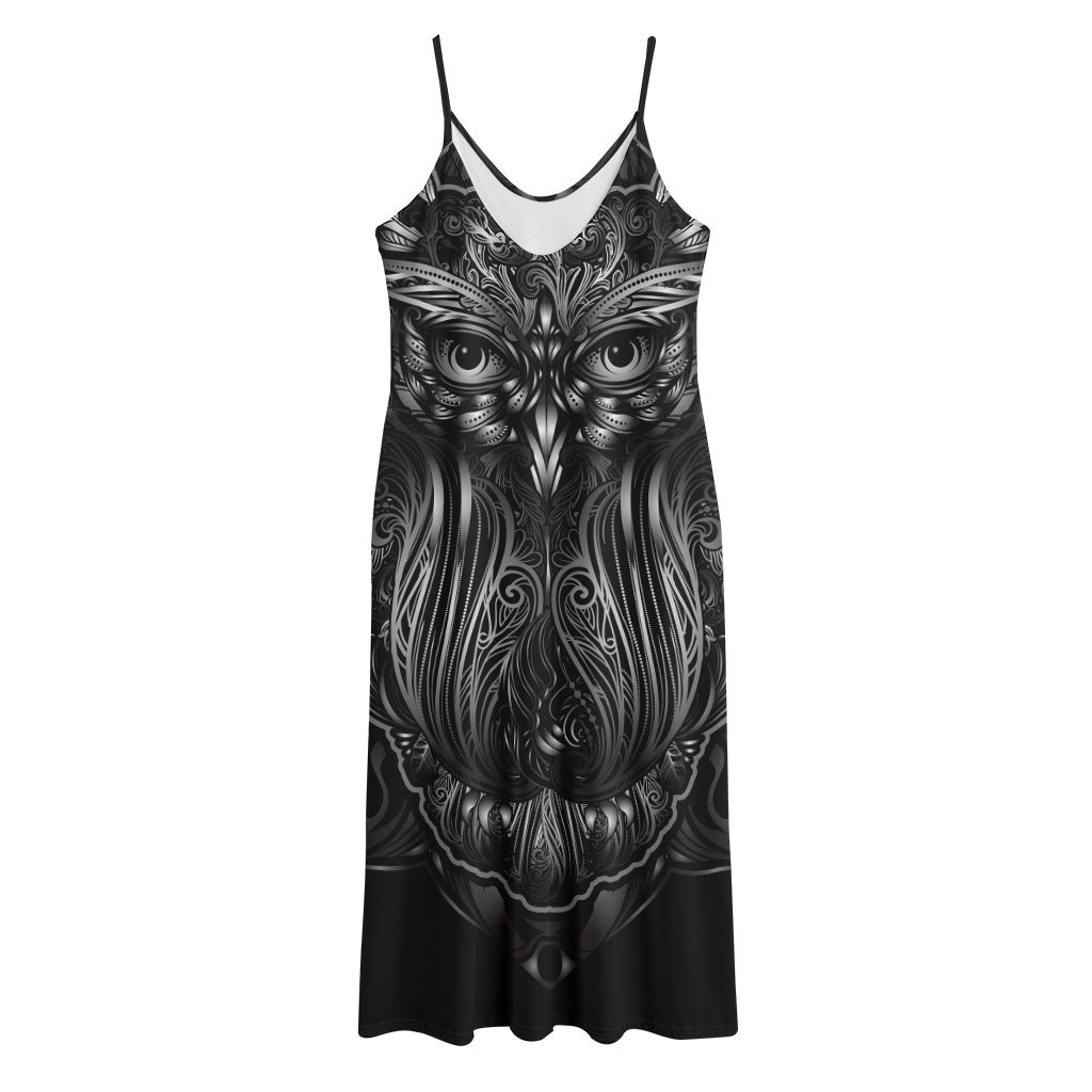 Sliver Spiritual Owl Print Jersey Midi Cami Dress