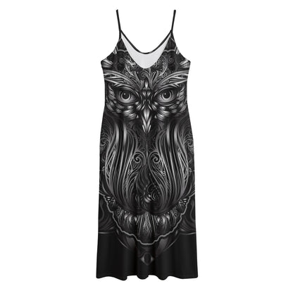 Sliver Spiritual Owl Print Jersey Midi Cami Dress