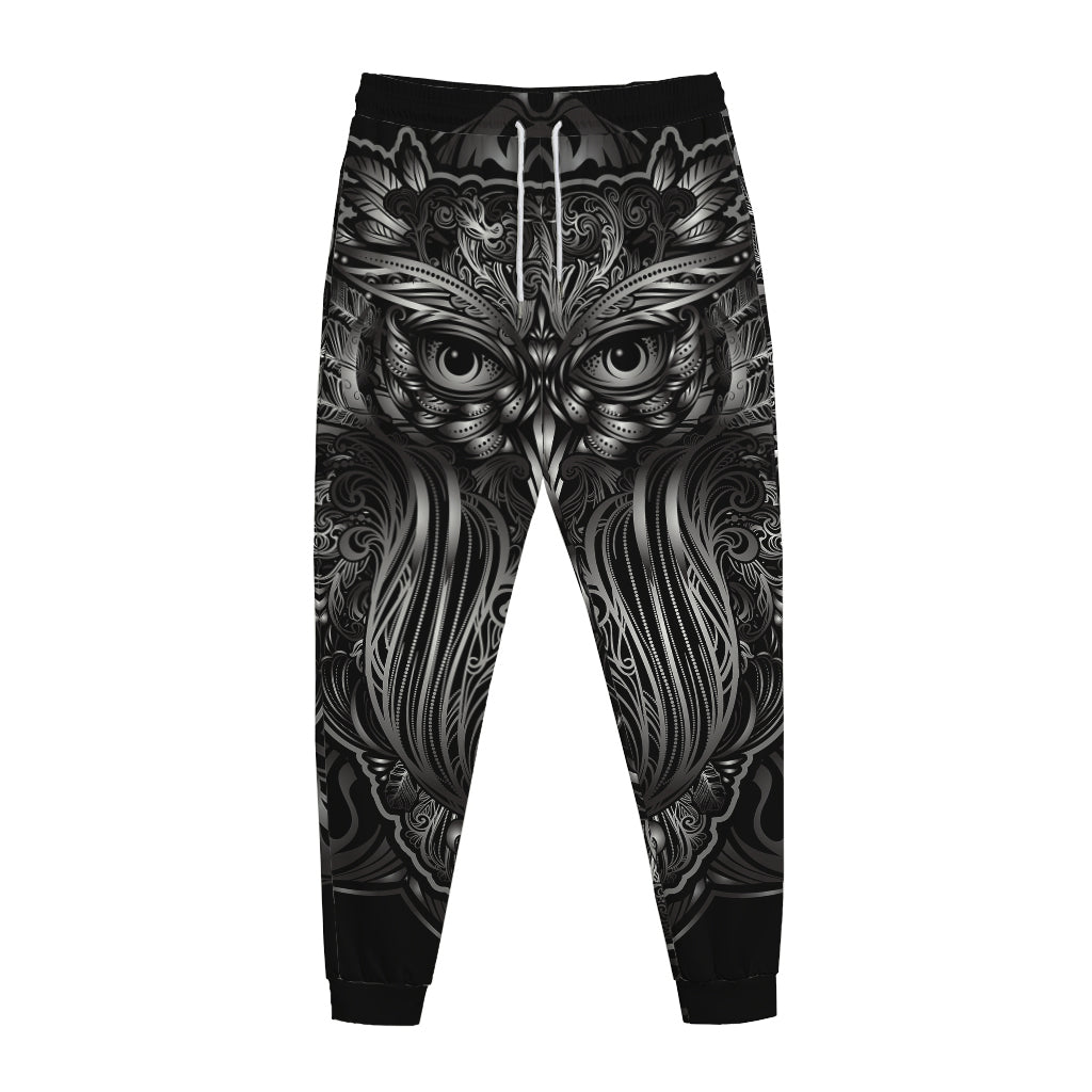 Sliver Spiritual Owl Print Jogger Pants