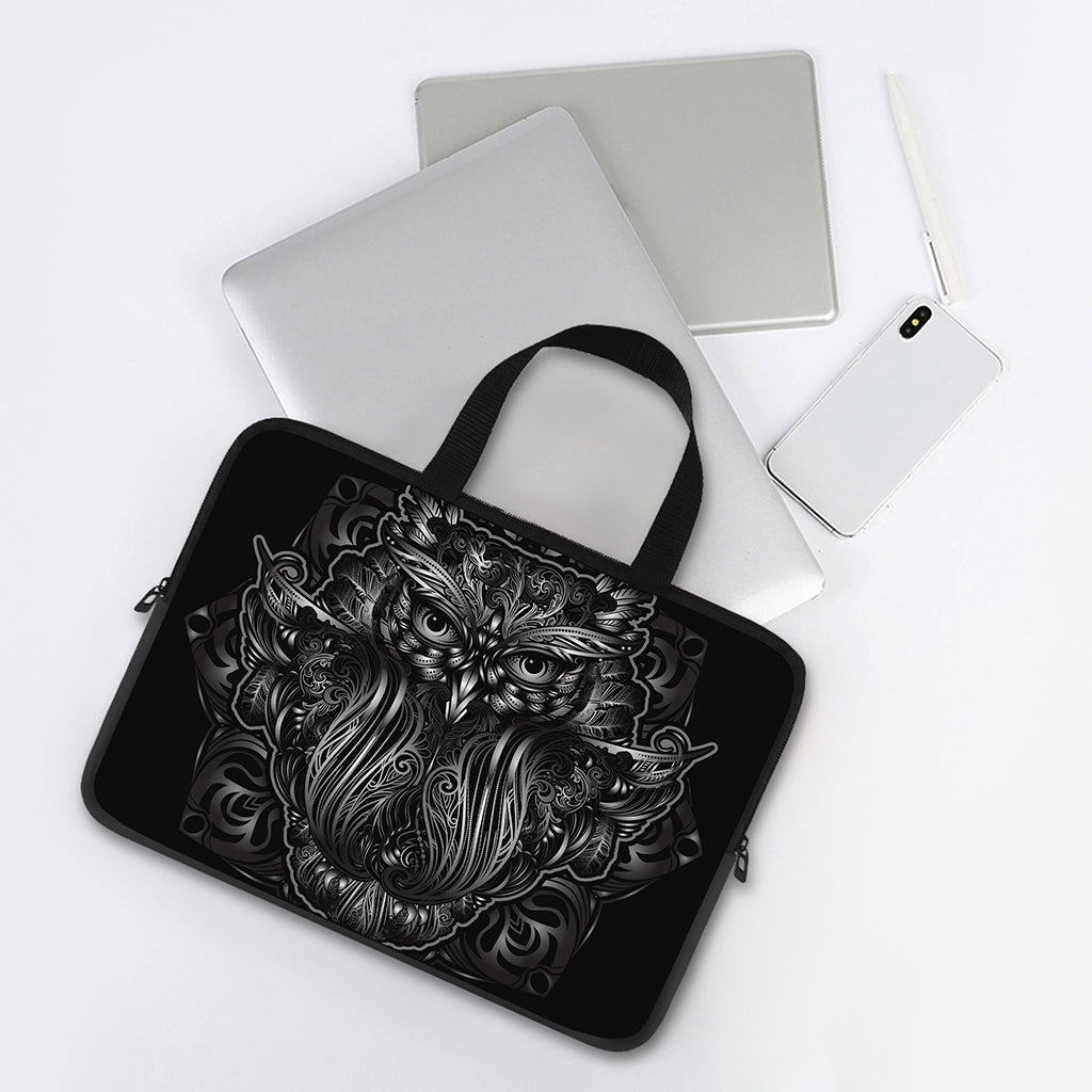 Sliver Spiritual Owl Print Laptop Sleeve With Handle