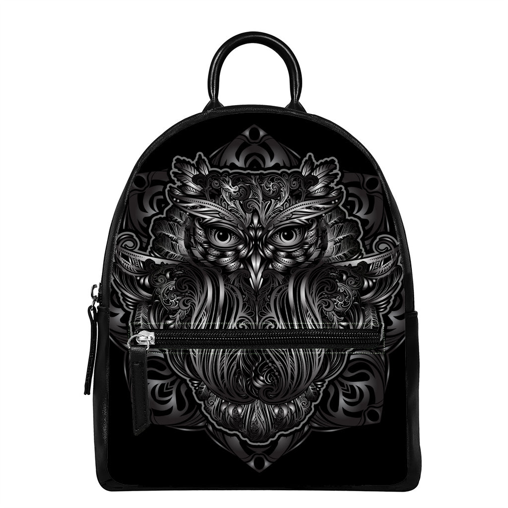 Sliver Spiritual Owl Print Leather Backpack