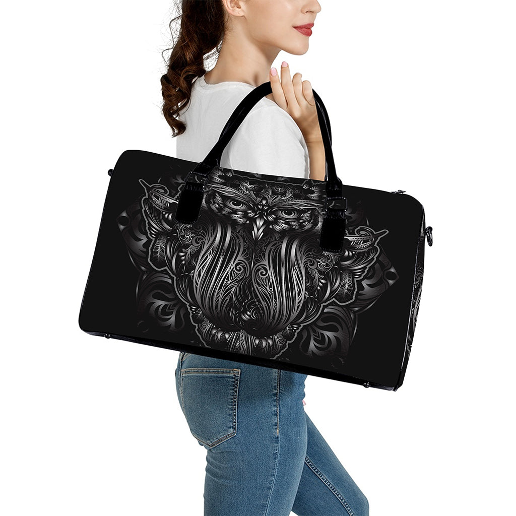 Sliver Spiritual Owl Print Leather Duffle Bag