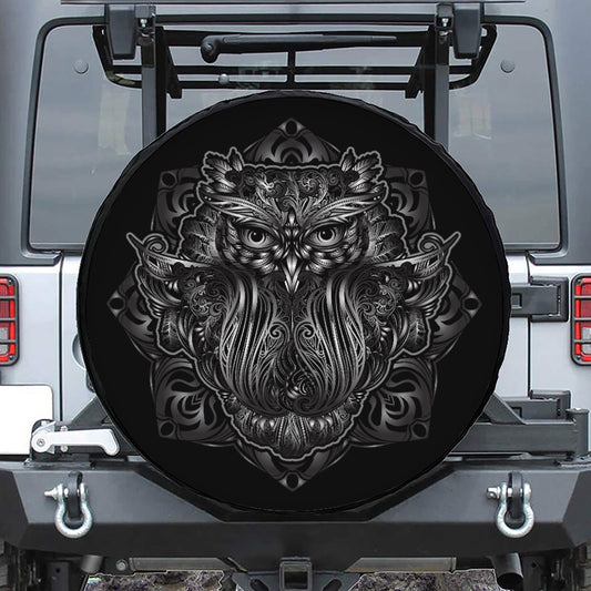 Sliver Spiritual Owl Print Leather Spare Tire Cover