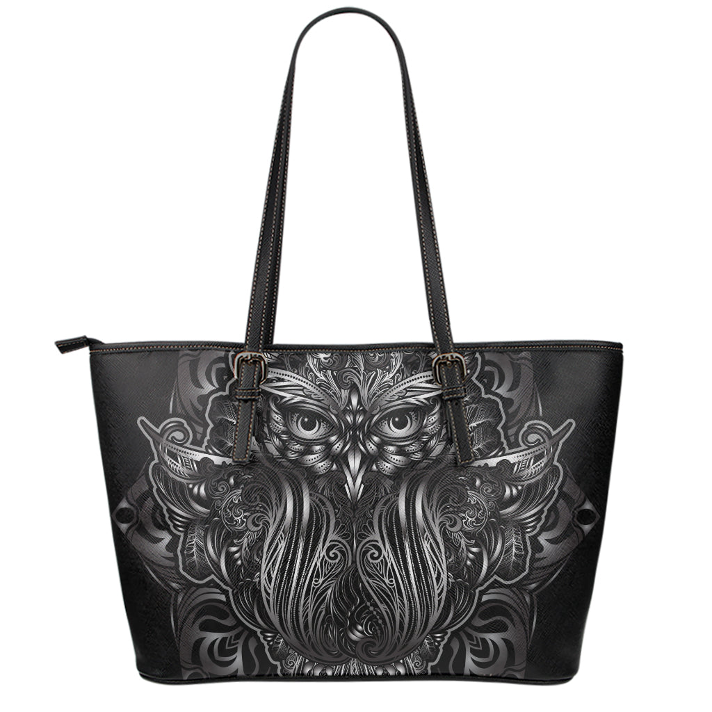 Sliver Spiritual Owl Print Leather Tote Bag