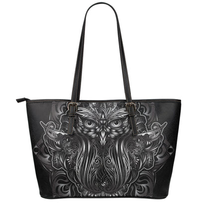 Sliver Spiritual Owl Print Leather Tote Bag