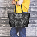 Sliver Spiritual Owl Print Leather Tote Bag