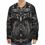 Sliver Spiritual Owl Print Long Sleeve Baseball Jersey