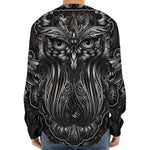 Sliver Spiritual Owl Print Long Sleeve Baseball Jersey