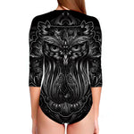 Sliver Spiritual Owl Print Long Sleeve Swimsuit