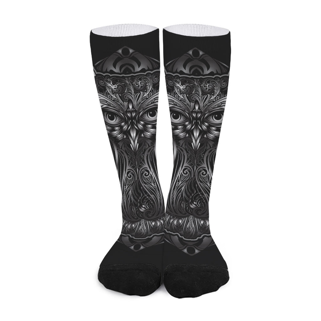 Sliver Spiritual Owl Print Long Socks