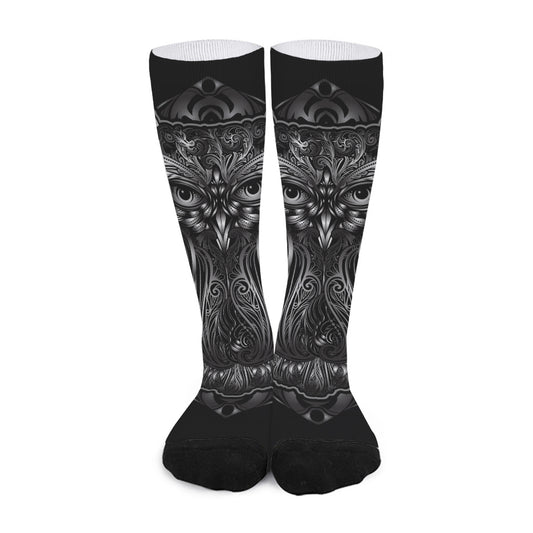 Sliver Spiritual Owl Print Long Socks