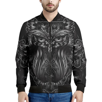 Sliver Spiritual Owl Print Men's Bomber Jacket