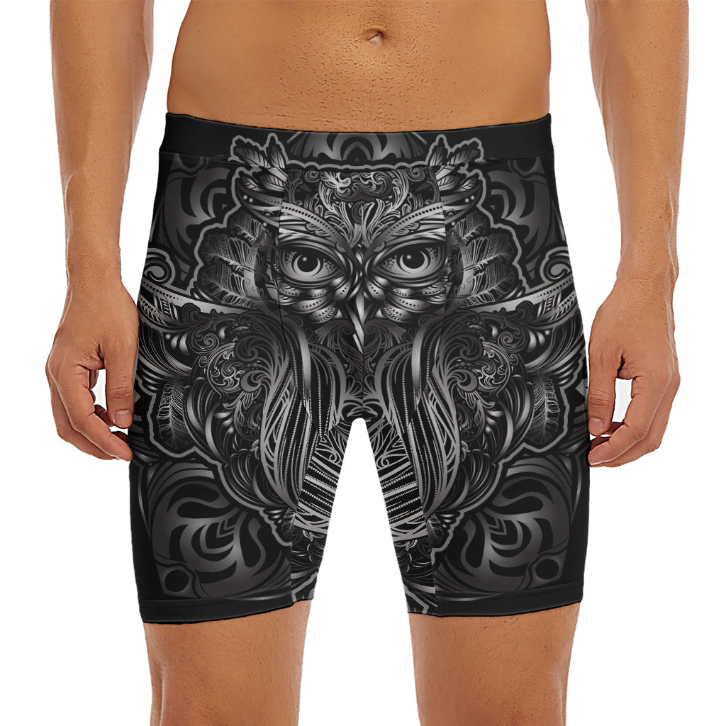 Sliver Spiritual Owl Print Men's Long Boxer Briefs