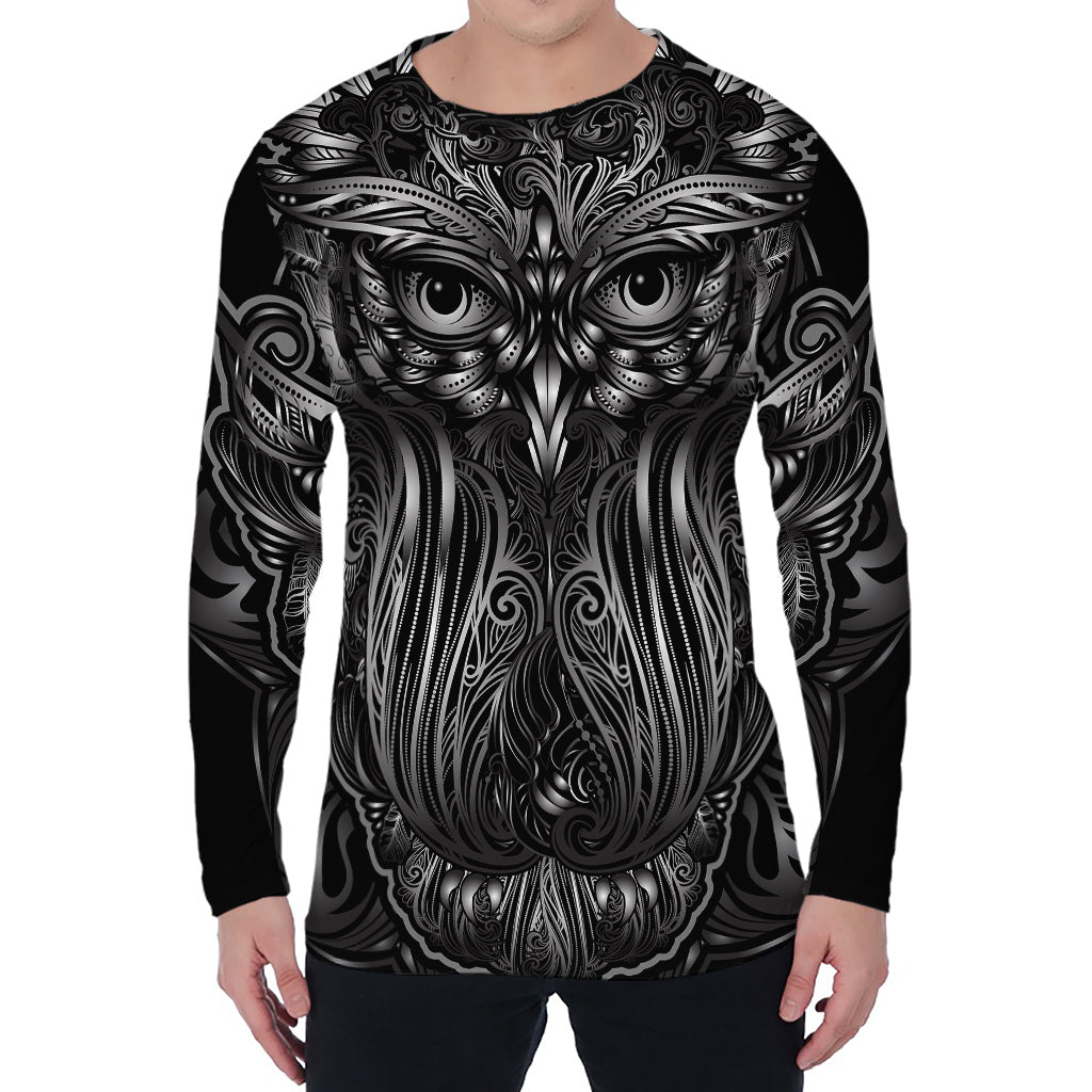 Sliver Spiritual Owl Print Men's Long Sleeve T-Shirt