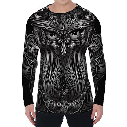 Sliver Spiritual Owl Print Men's Long Sleeve T-Shirt