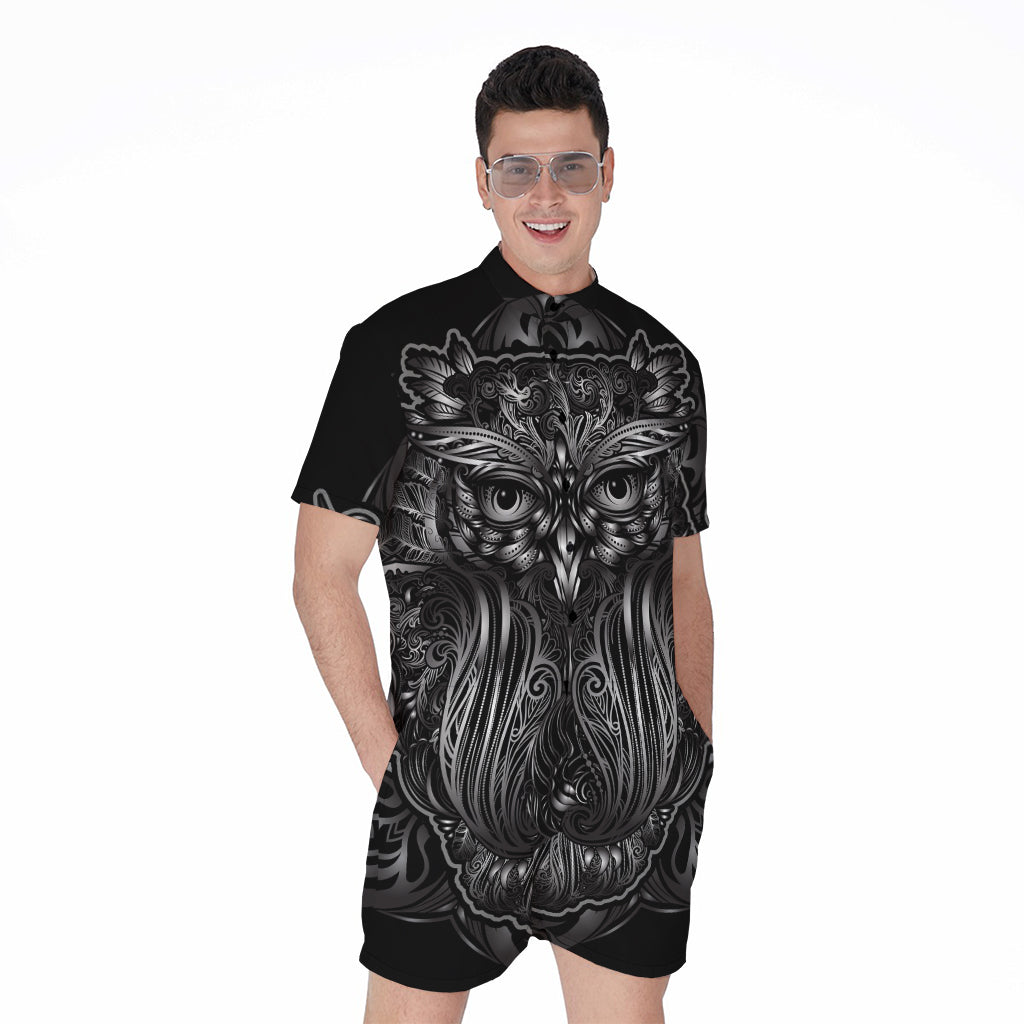 Sliver Spiritual Owl Print Men's Rompers