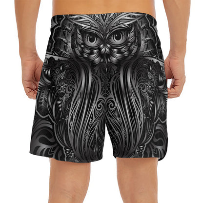 Sliver Spiritual Owl Print Men's Split Running Shorts