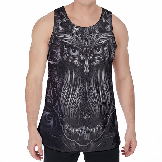 Sliver Spiritual Owl Print Men's Velvet Tank Top