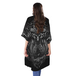 Sliver Spiritual Owl Print Open Front Beach Cover Up