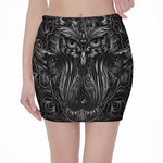 Sliver Spiritual Owl Print Pencil Mini Skirt