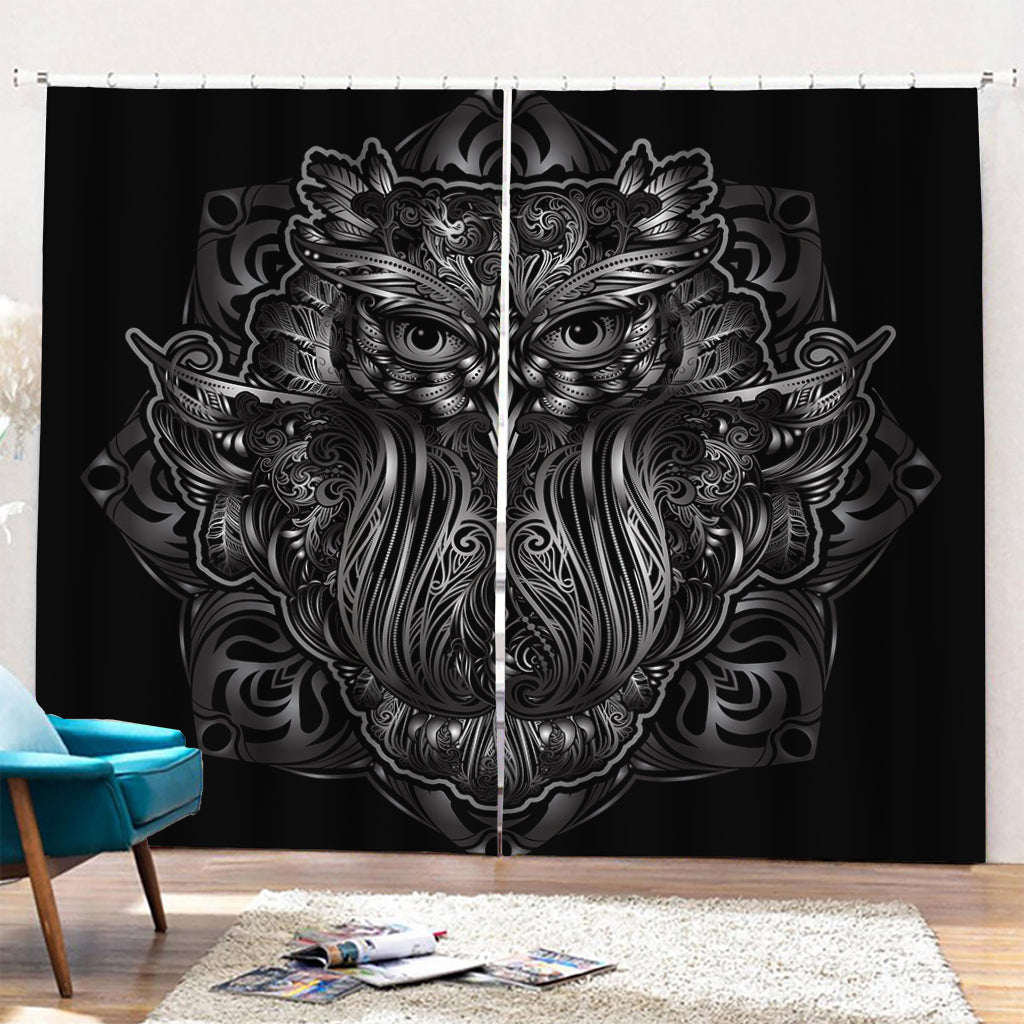 Sliver Spiritual Owl Print Pencil Pleat Curtains