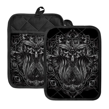 Sliver Spiritual Owl Print Pot Holders With Pocket