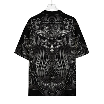 Sliver Spiritual Owl Print Rayon Hawaiian Shirt