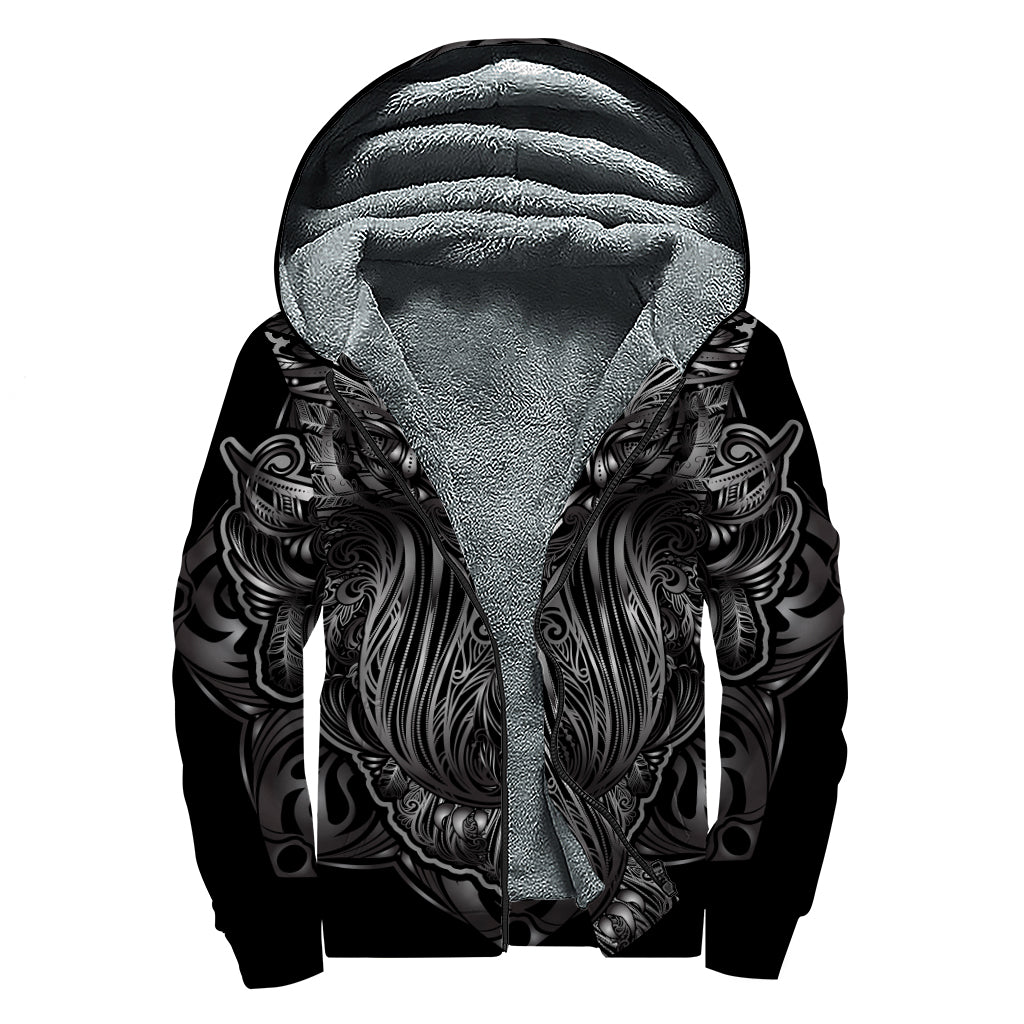 Sliver Spiritual Owl Print Sherpa Lined Zip Up Hoodie