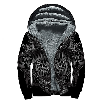 Sliver Spiritual Owl Print Sherpa Lined Zip Up Hoodie