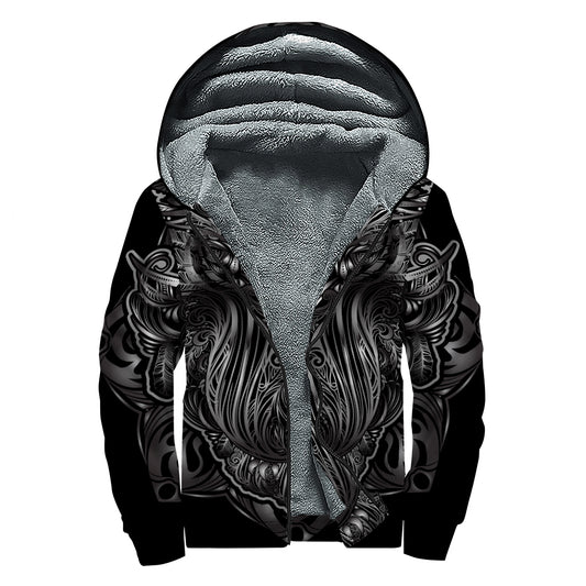 Sliver Spiritual Owl Print Sherpa Lined Zip Up Hoodie