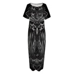 Sliver Spiritual Owl Print Short Sleeve Long Nightdress