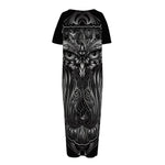 Sliver Spiritual Owl Print Short Sleeve Long Nightdress