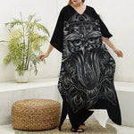 Sliver Spiritual Owl Print Silk V-Neck Kaftan Dress