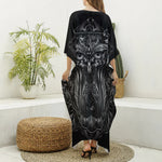 Sliver Spiritual Owl Print Silk V-Neck Kaftan Dress