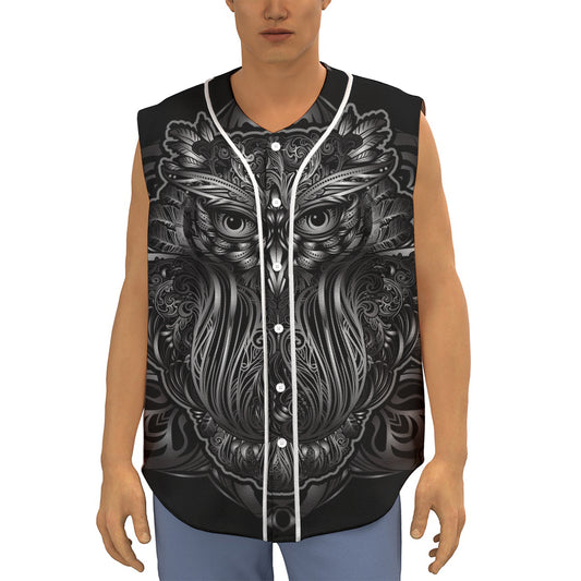 Sliver Spiritual Owl Print Sleeveless Baseball Jersey