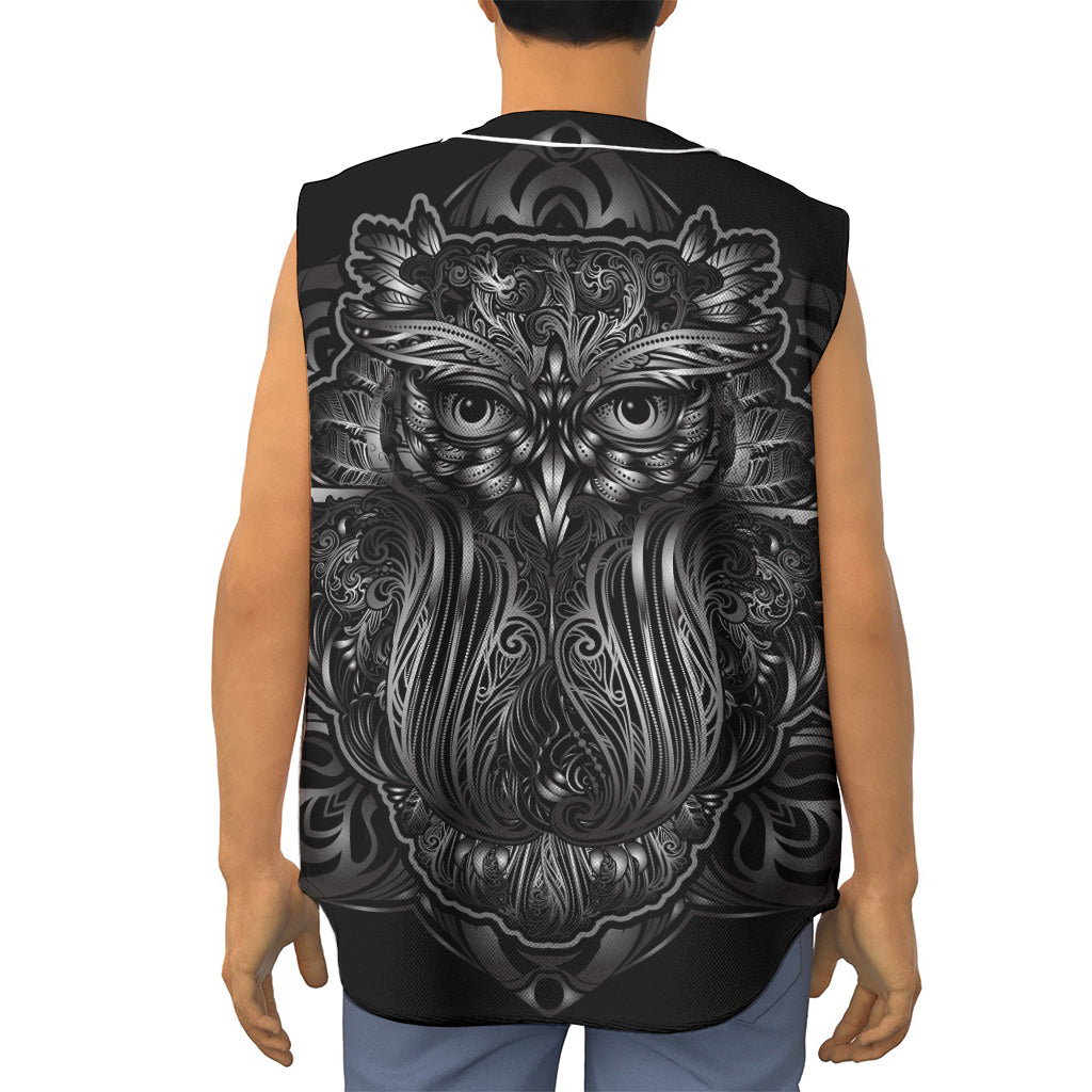 Sliver Spiritual Owl Print Sleeveless Baseball Jersey