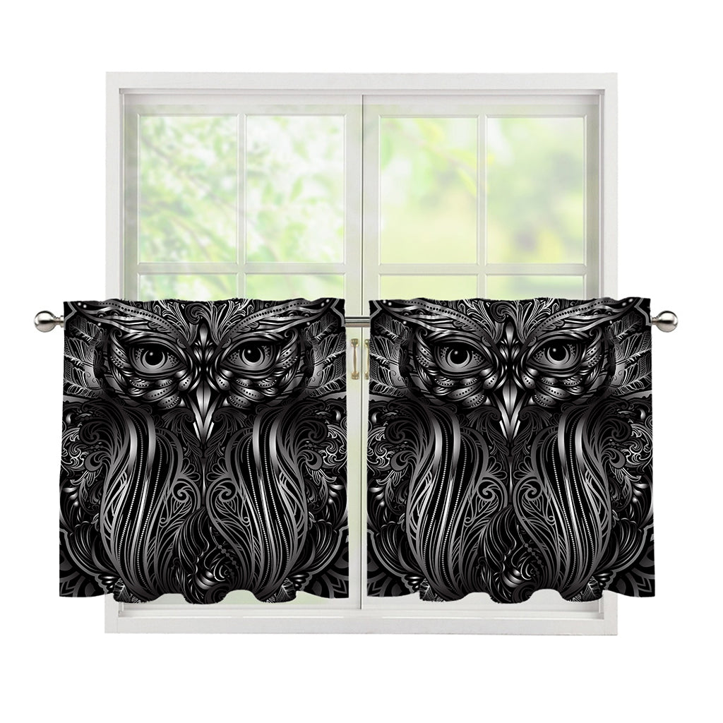Sliver Spiritual Owl Print Tier Curtains