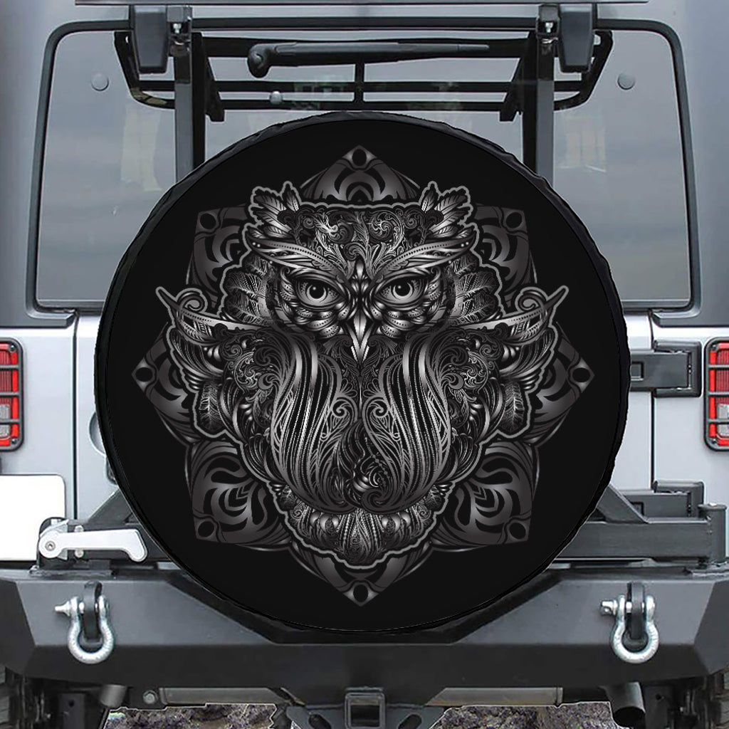 Sliver Spiritual Owl Print Tire Cover