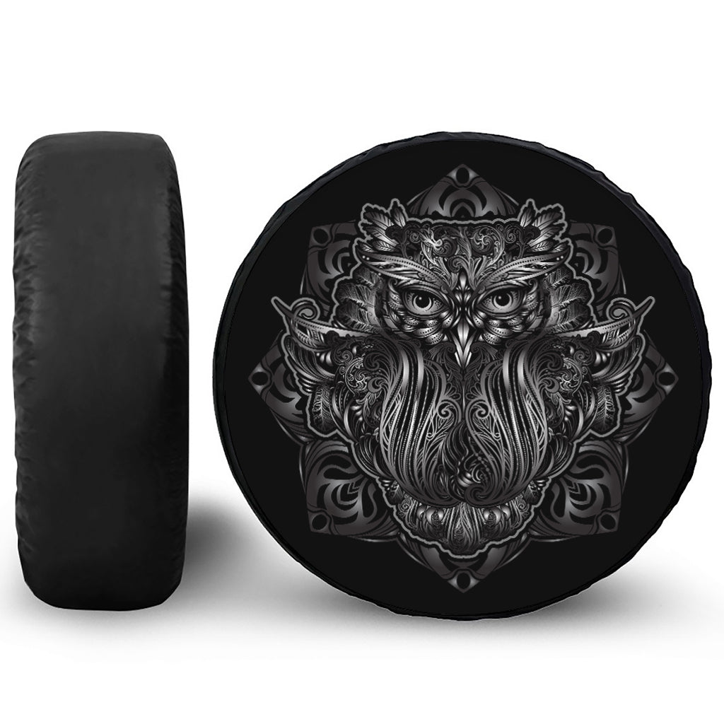 Sliver Spiritual Owl Print Tire Cover