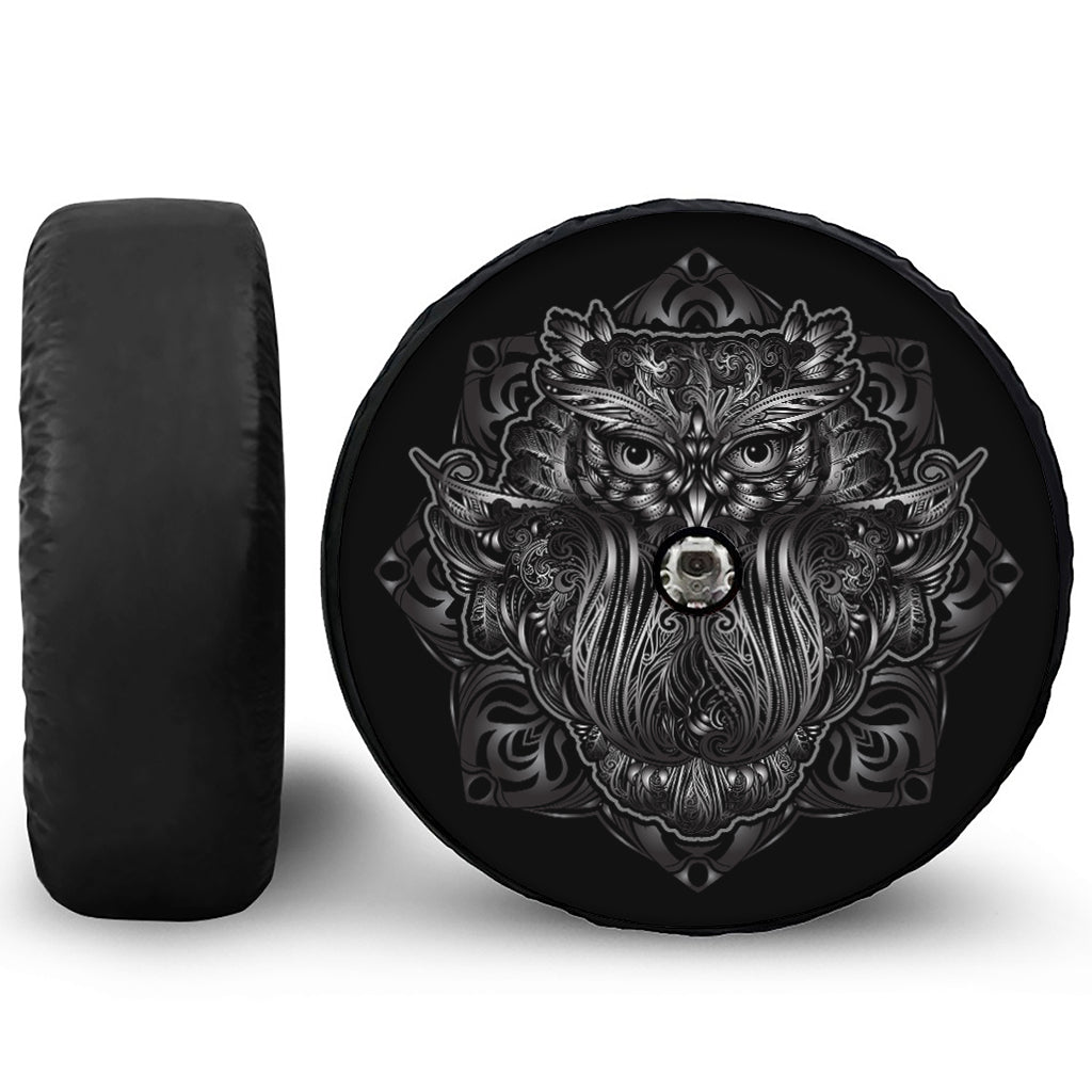 Sliver Spiritual Owl Print Tire Cover With Camera Hole