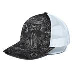 Sliver Spiritual Owl Print White Mesh Trucker Cap
