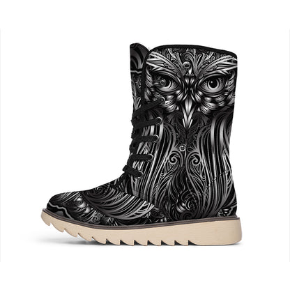 Sliver Spiritual Owl Print Winter Boots