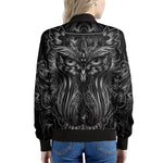 Sliver Spiritual Owl Print Women's Bomber Jacket
